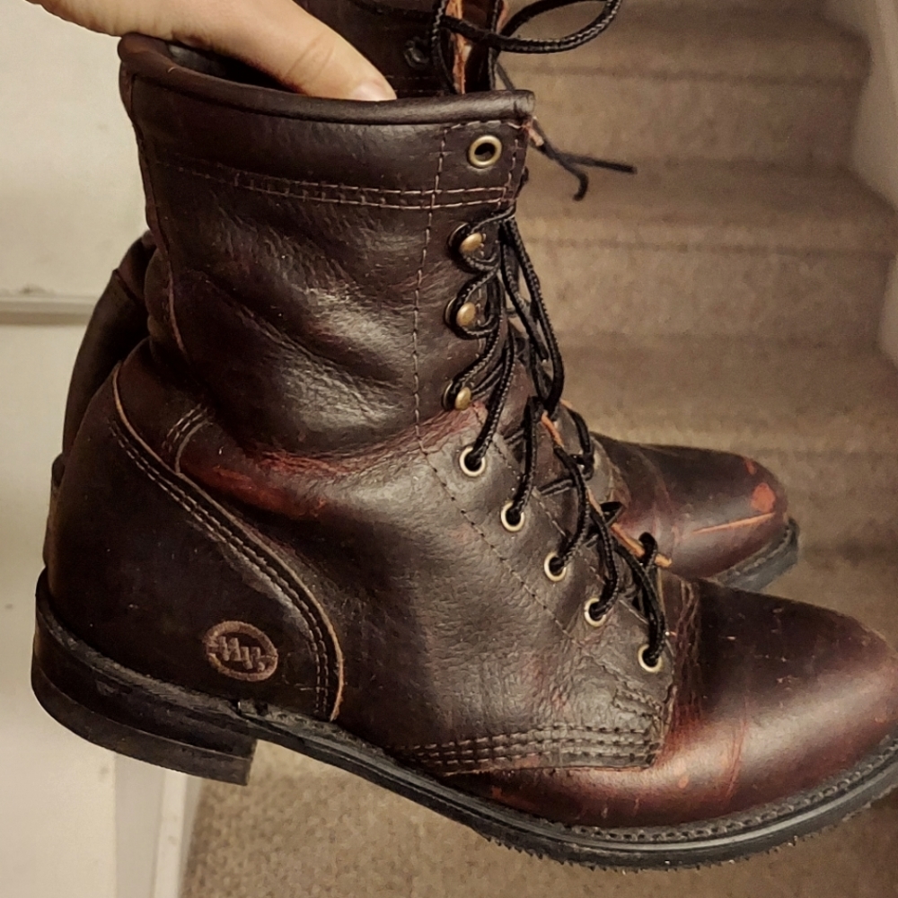 Leather boots 8.5 western vintage farm Double H